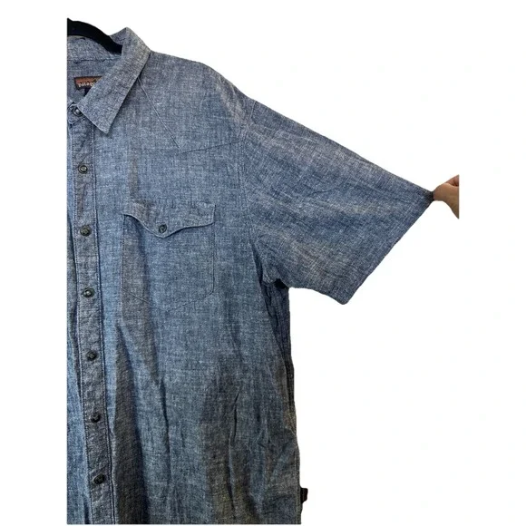 Patagonia Men's Large Blue Collared Full Button Front Pockets HEMP/COTTON Top - Picture 5 of 11